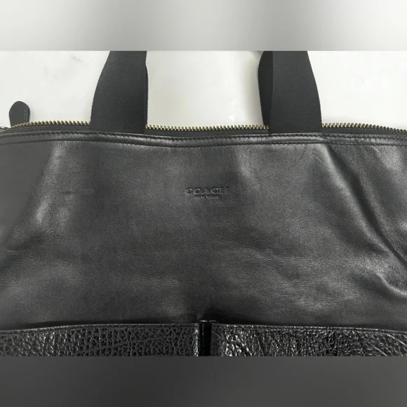 Coach Leather Charles Foldover Tote Bag Black Large